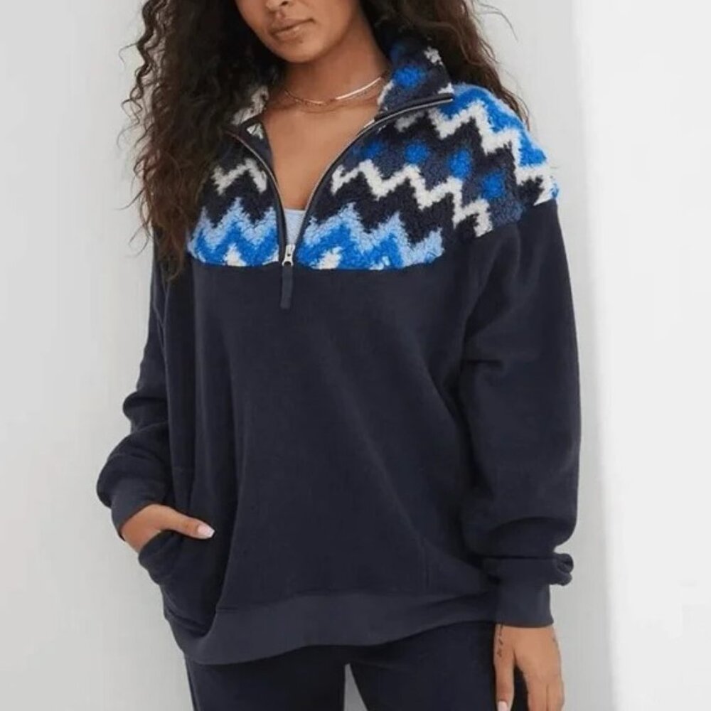 NEW Aerie Hometown Holiday Quarter Zip Oversized Sweatshirt M
